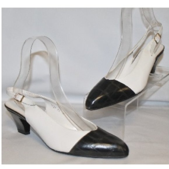 New Philip Joseph Spain Leather Spectator Cap Toe Slingback Heels Shoes - Picture 1 of 10